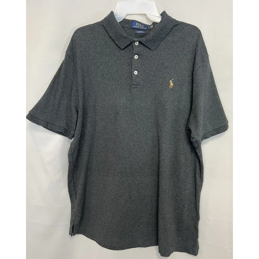 Polo Ralph Lauren Men's Polo Shirt Classic Fit Dark Gray Sz L Multi Color Pony